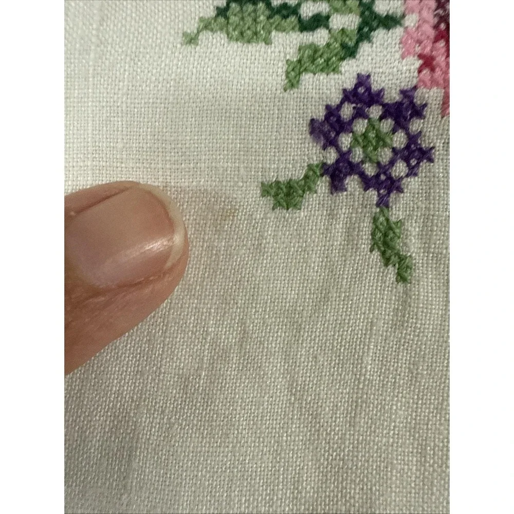 Vtg Cross Stitch Cotton Tablecloth 33